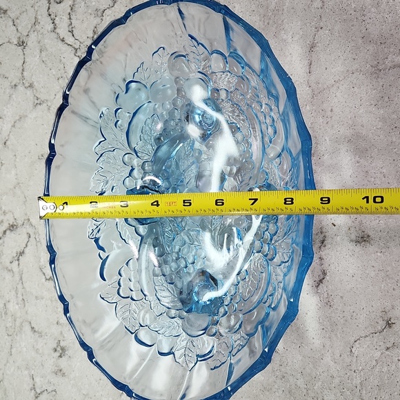 Harvest Blue Glass Oval Footed Fruit Bowl - Picture 4 of 12